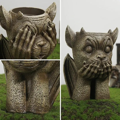 Stone gargoyle resin vase sculpture garden succulent planter set