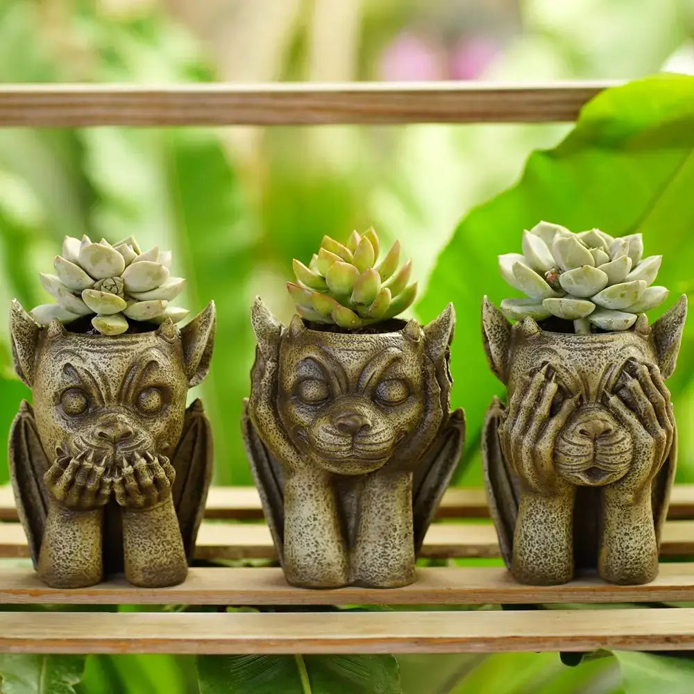 Stone gargoyle resin vase sculpture garden succulent planter set