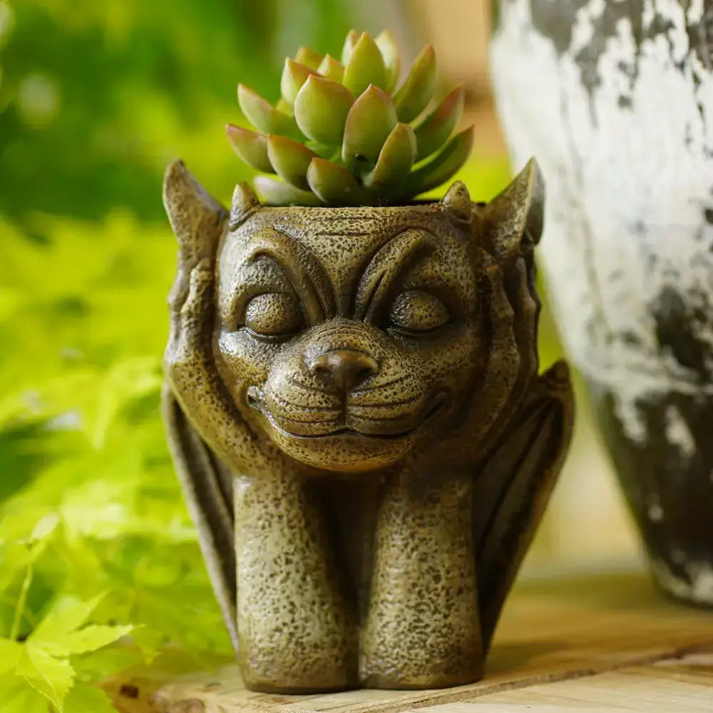 Stone gargoyle resin vase sculpture garden succulent planter set