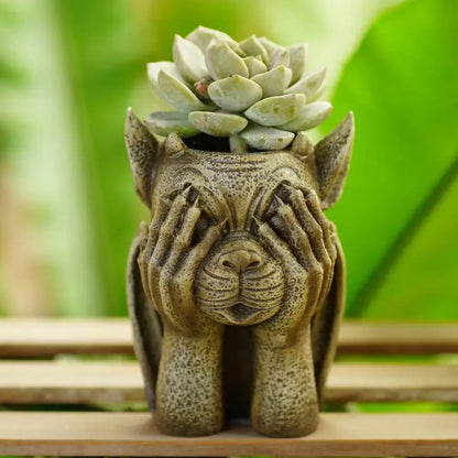 Stone gargoyle resin vase sculpture garden succulent planter set