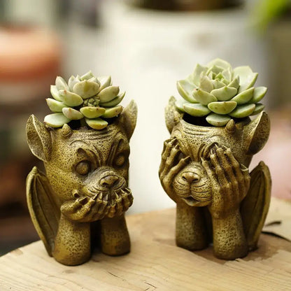 Stone gargoyle resin vase sculpture garden succulent planter set