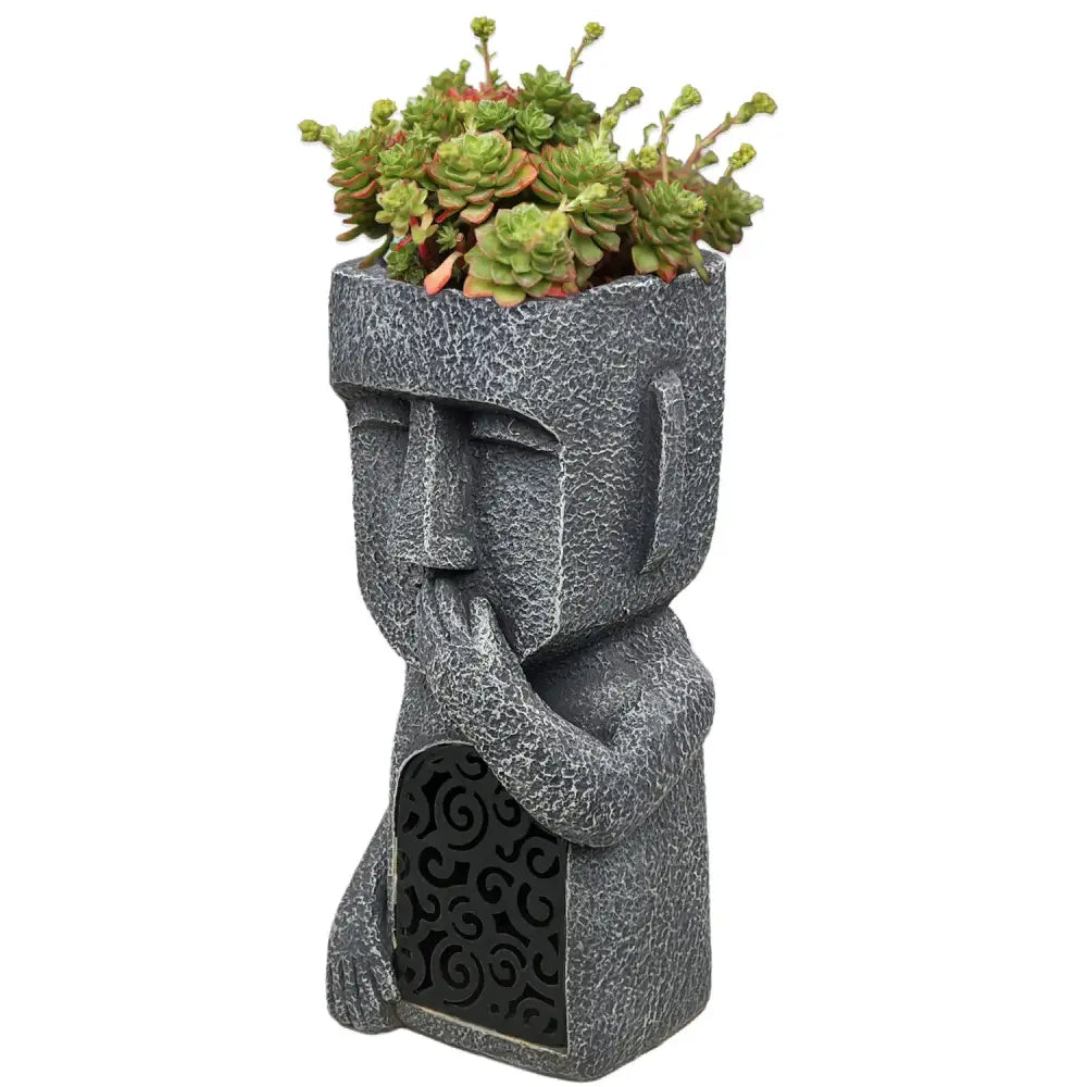 Stone gray easter island statue sculpture garden moai planter