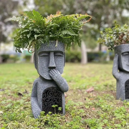 Stone gray easter island statue sculpture garden moai planter