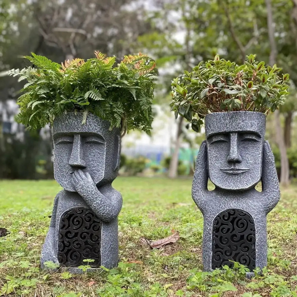 Stone gray easter island statue sculpture garden moai planter