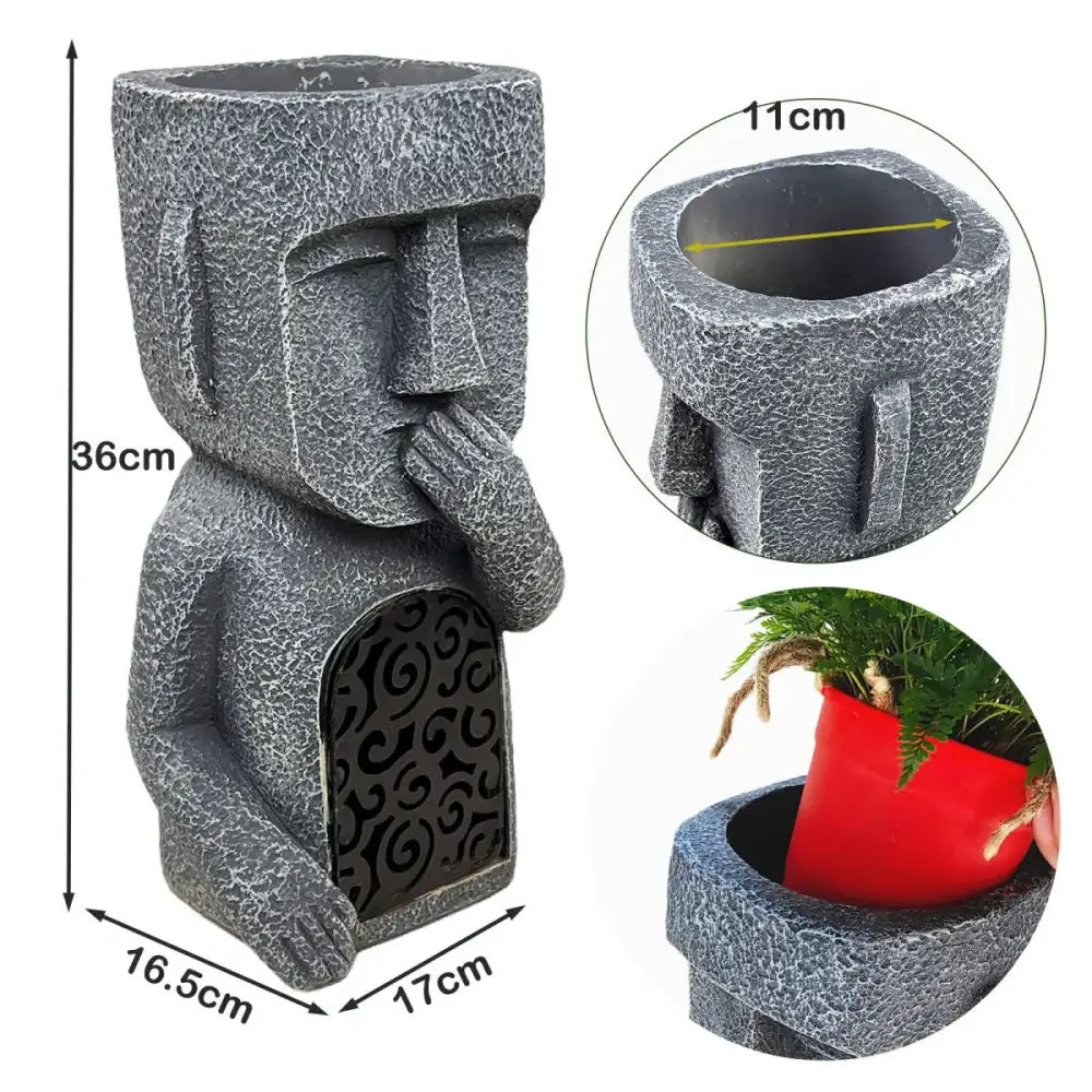 Stone gray easter island statue sculpture garden moai planter
