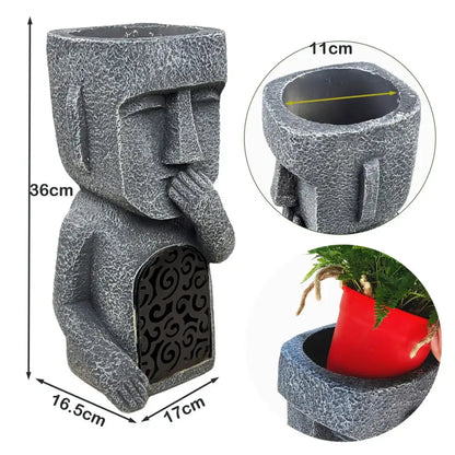 Stone gray easter island statue sculpture garden moai planter
