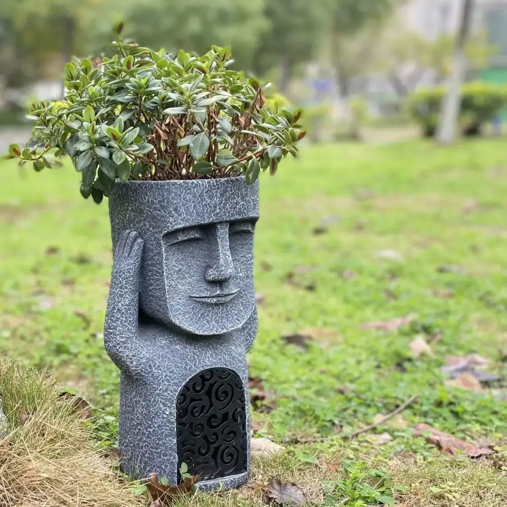 Stone gray easter island statue sculpture garden moai planter