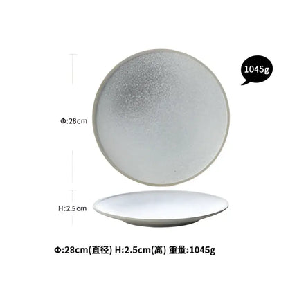 Stone inspired speckled blue & white ceramic dinner plate set dining room