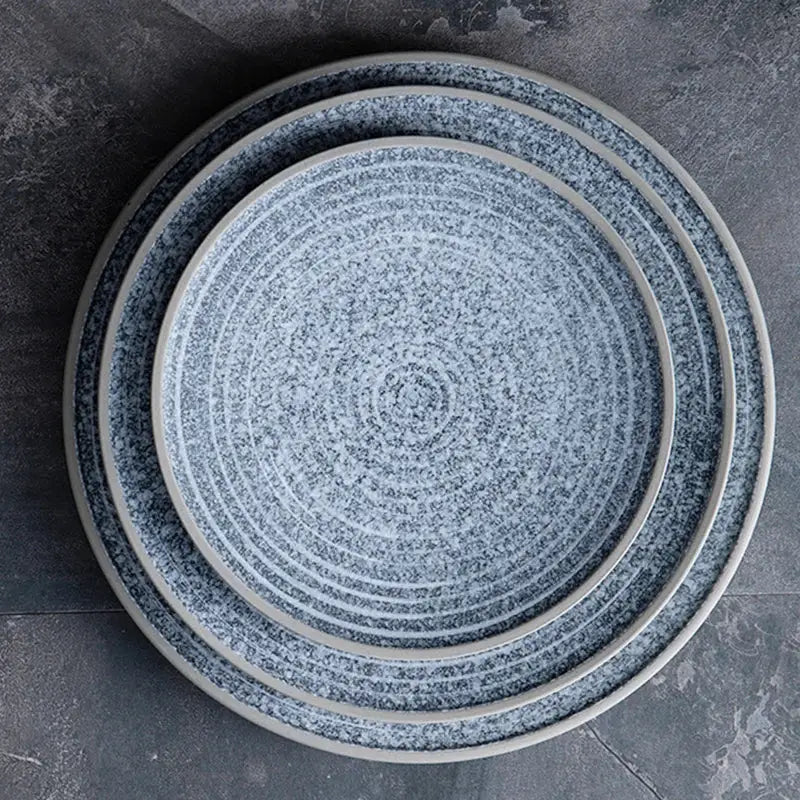 Stone inspired speckled blue & white ceramic dinner plate set dining room