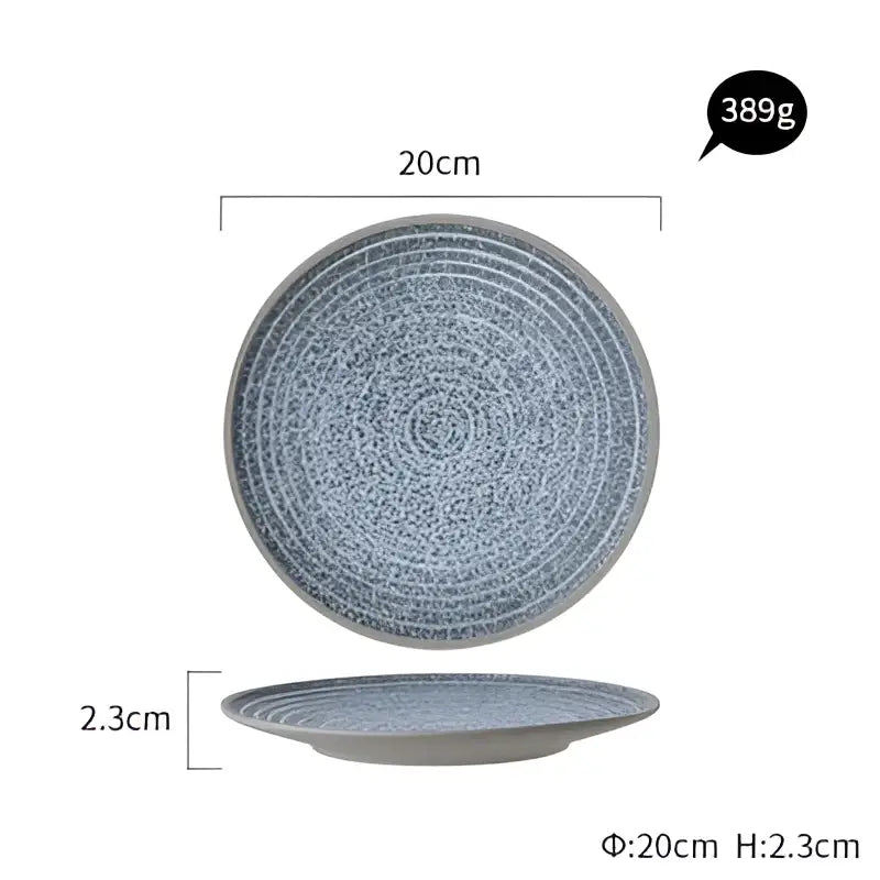 Stone inspired speckled blue & white ceramic dinner plate set dining room