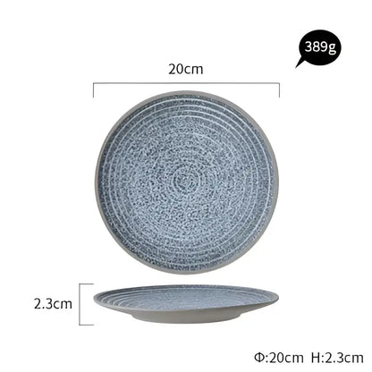 Stone inspired speckled blue & white ceramic dinner plate set dining room