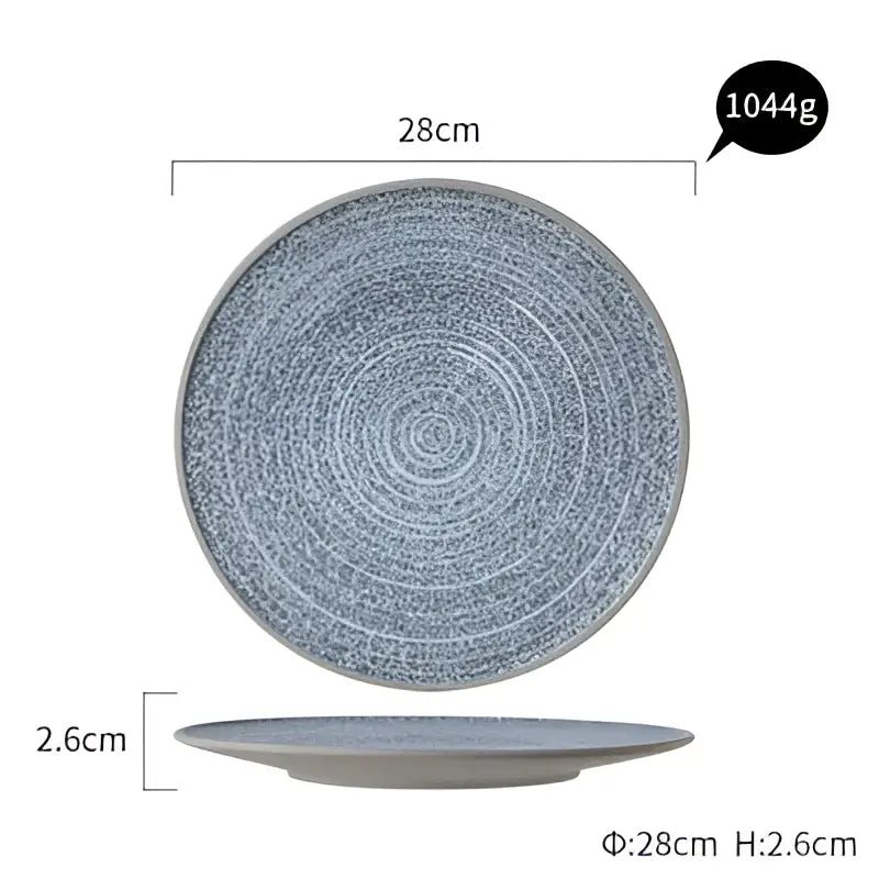 Stone inspired speckled blue & white ceramic dinner plate set dining room