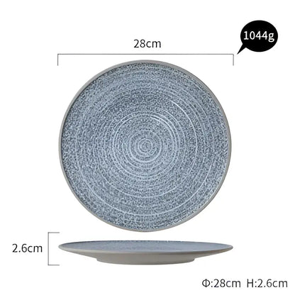 Stone inspired speckled blue & white ceramic dinner plate set dining room