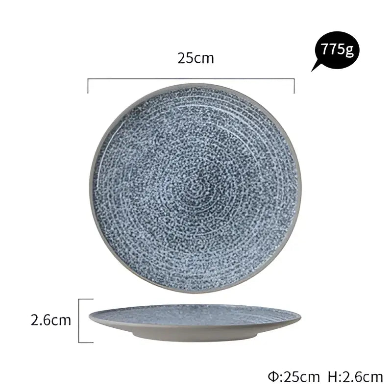 Stone inspired speckled blue & white ceramic dinner plate set dining room
