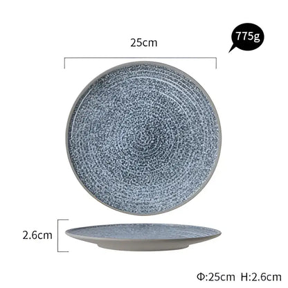 Stone inspired speckled blue & white ceramic dinner plate set dining room