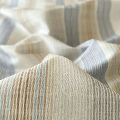 Striped beige & blue cotton bedding set bedroom fitted sheet