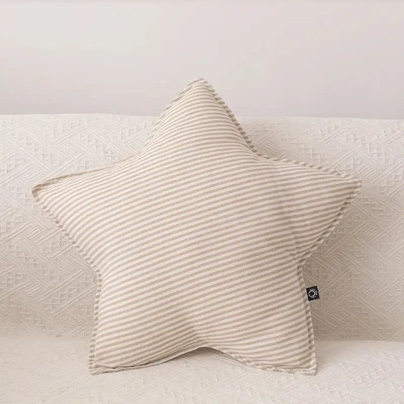 Striped beige & cream corduroy cloud star kids bedroom pillow