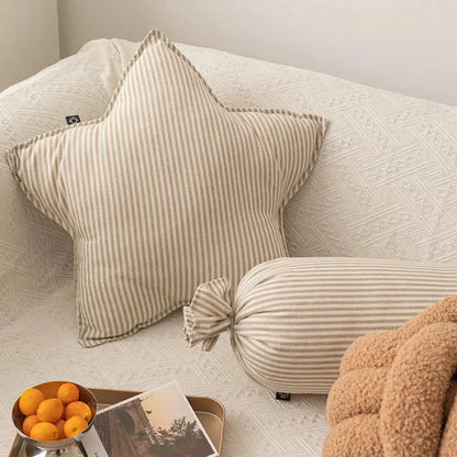 Striped beige & cream corduroy cloud star kids bedroom pillow