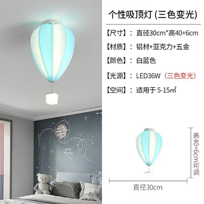 Striped fabric hot air balloon lamp kids bedroom ceiling light