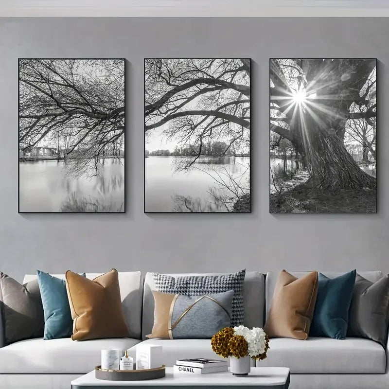 DecorBites™ "Stunning Big Tree Lake Sunset Canvas Posters"