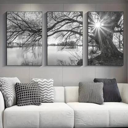 DecorBites™ "Stunning Big Tree Lake Sunset Canvas Posters"