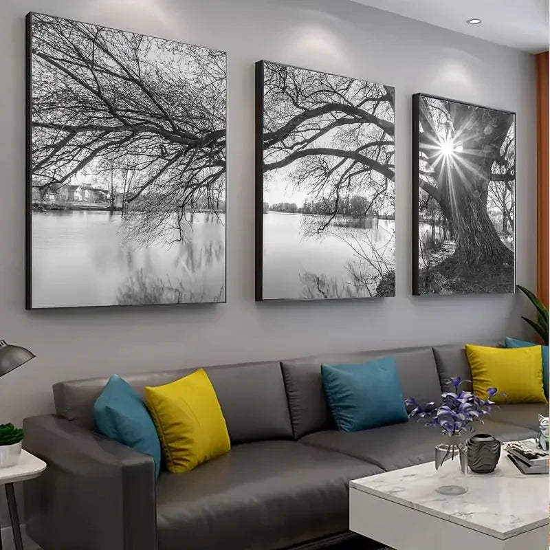 DecorBites™ "Stunning Big Tree Lake Sunset Canvas Posters"