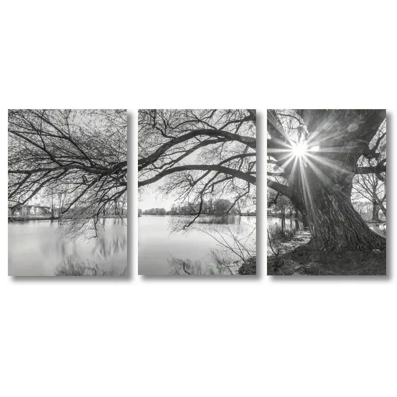 DecorBites™ "Stunning Big Tree Lake Sunset Canvas Posters"
