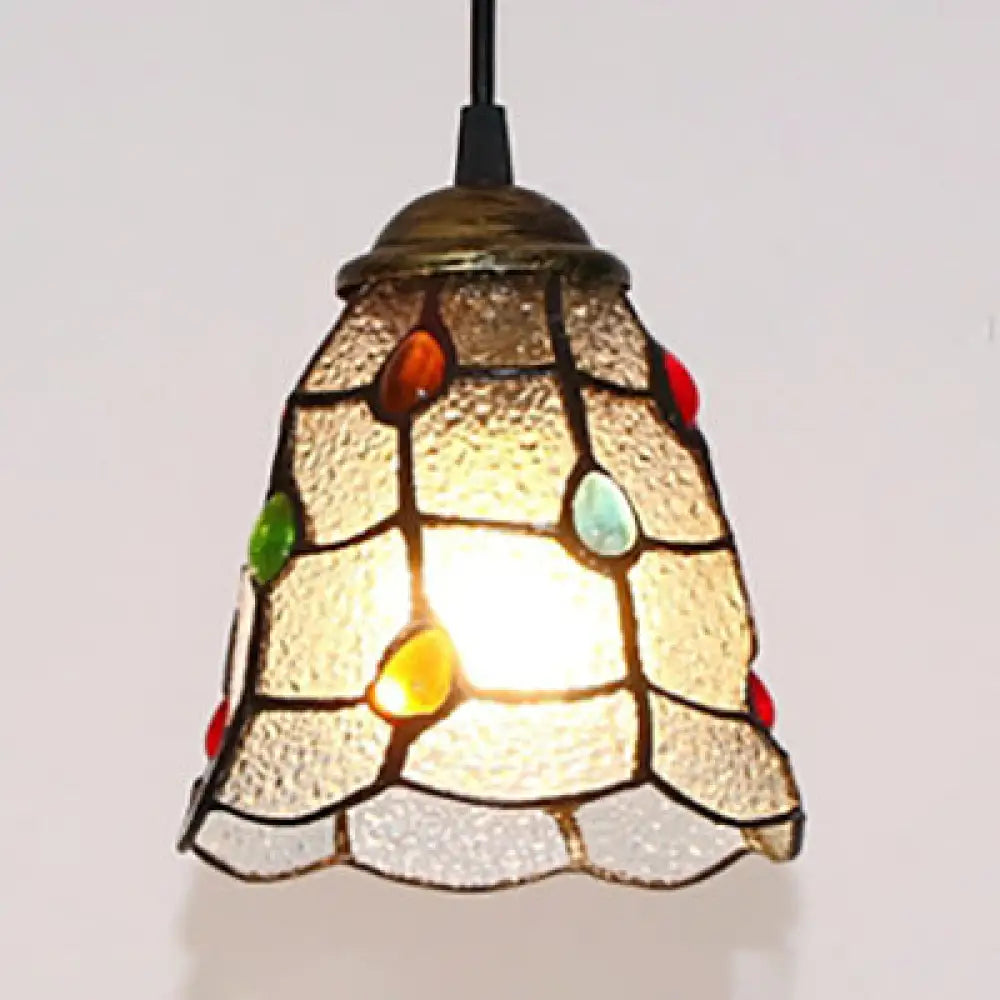 DecorBites™ Stunning Clear Glass Trumpet Ceiling Lamp Tiffany Style with Colorful Bead - Elegant 1-Head Pendant Light