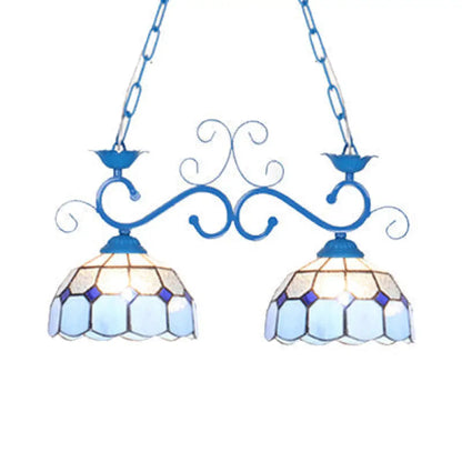 DecorBites™ Stunning Tiffany-Style Island Pendant Light - Domed Stainless Glass, 2 Lights - Black/Blue/White - Ideal for Dining Room