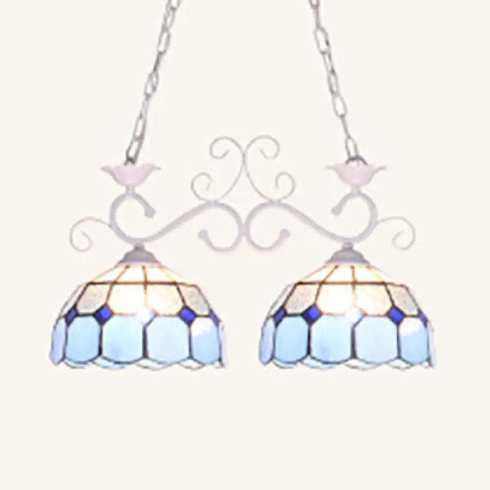 DecorBites™ Stunning Tiffany-Style Island Pendant Light - Domed Stainless Glass, 2 Lights - Black/Blue/White - Ideal for Dining Room