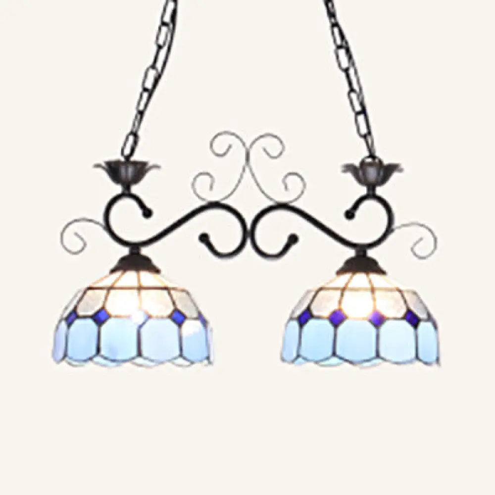 DecorBites™ Stunning Tiffany-Style Island Pendant Light - Domed Stainless Glass, 2 Lights - Black/Blue/White - Ideal for Dining Room