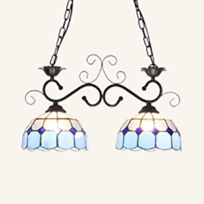 DecorBites™ Stunning Tiffany-Style Island Pendant Light - Domed Stainless Glass, 2 Lights - Black/Blue/White - Ideal for Dining Room