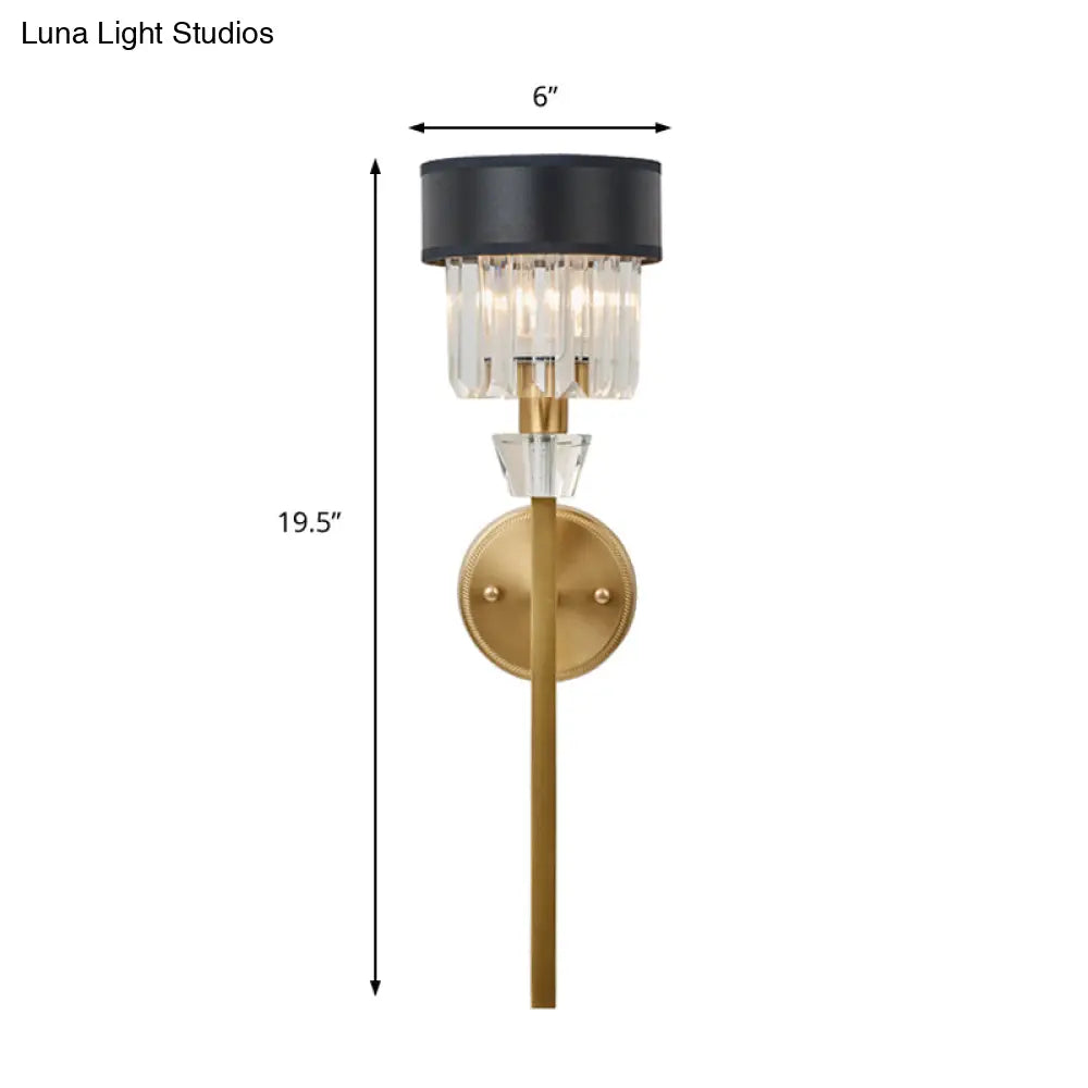 DecorBites™ Stylish 1-Light Crystal Wall Sconce with Fabric Shade and Brass Cylinder - Modern Wall Mount Light