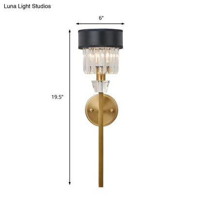 DecorBites™ Stylish 1-Light Crystal Wall Sconce with Fabric Shade and Brass Cylinder - Modern Wall Mount Light