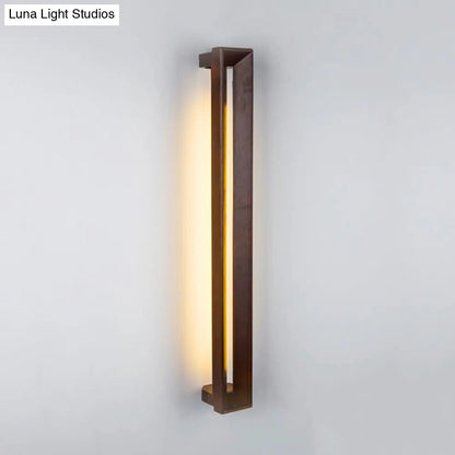 DecorBites™ Stylish Asian Wooden LED Wall Sconce in Dark Brown - Ideal for Study Room & Bathroom Lighting