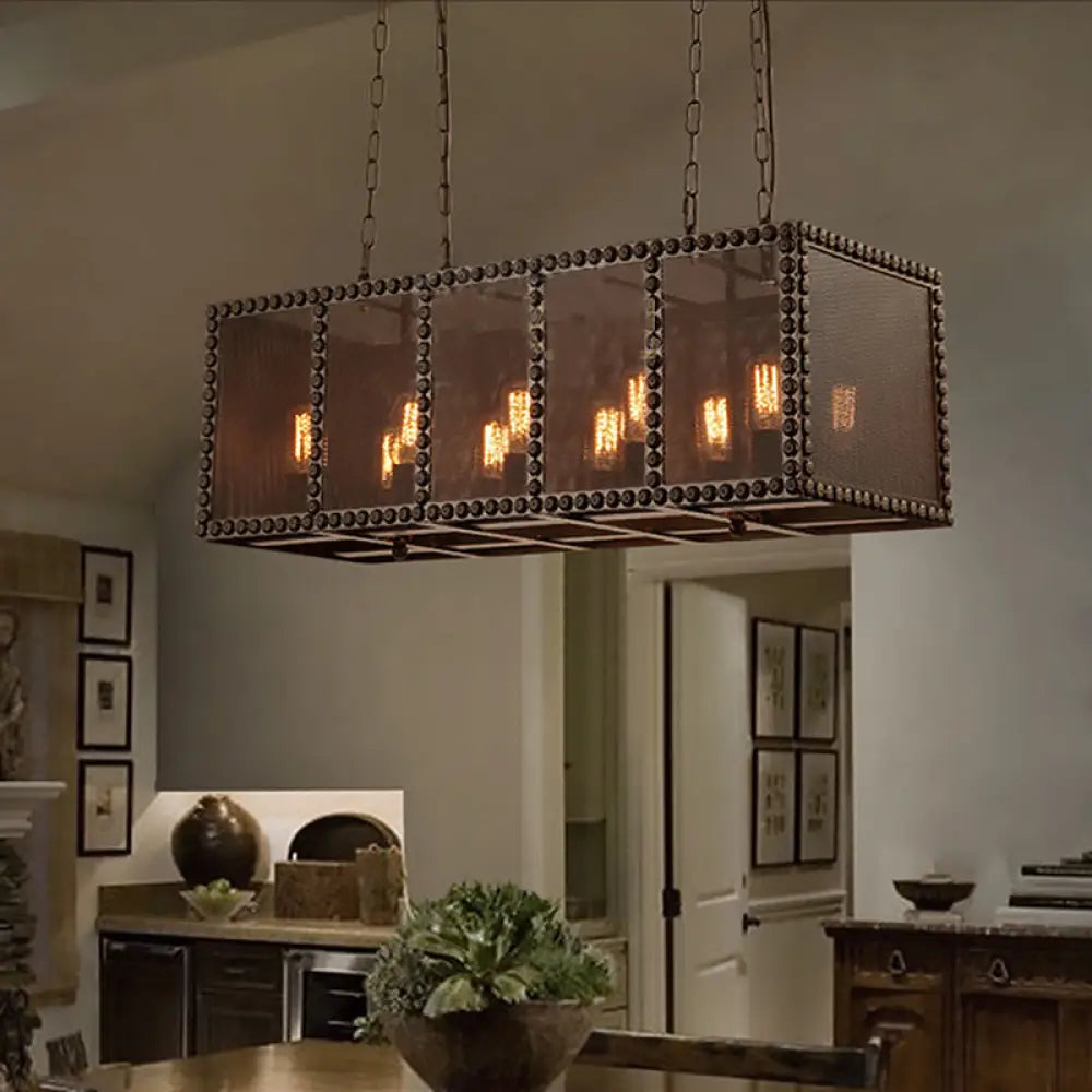 DecorBites™ Stylish Black Pendant Lamp with Rectangle Wire Net Metal Shade for Farmhouse Dining Room and Island Lighting
