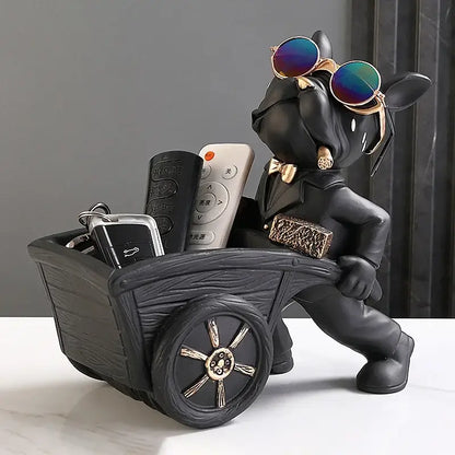 Stylish black suit dog statue storage box living room ornament