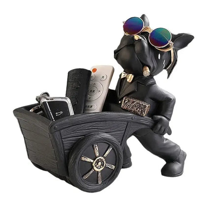 Stylish black suit dog statue storage box living room ornament
