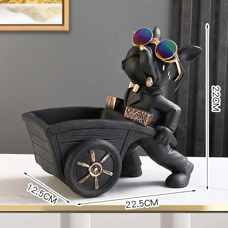 Stylish black suit dog statue storage box living room ornament