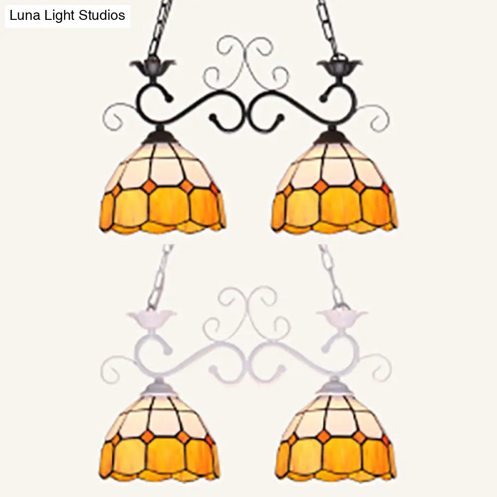 DecorBites™ Stylish Grid Dome Chandelier: 2-Head Tiffany Island Lamp in Black/White - Perfect for Dining Room Lighting