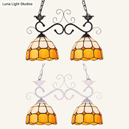 DecorBites™ Stylish Grid Dome Chandelier: 2-Head Tiffany Island Lamp in Black/White - Perfect for Dining Room Lighting