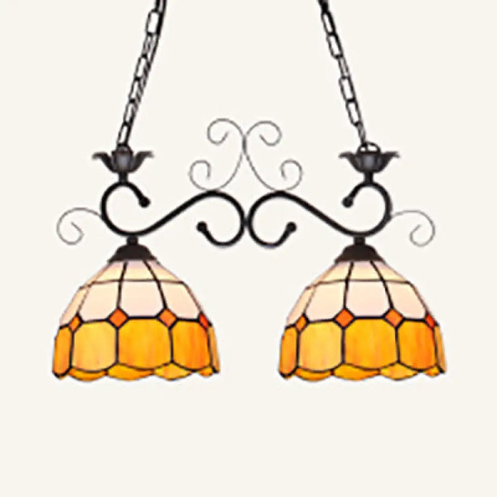 DecorBites™ Stylish Grid Dome Chandelier: 2-Head Tiffany Island Lamp in Black/White - Perfect for Dining Room Lighting