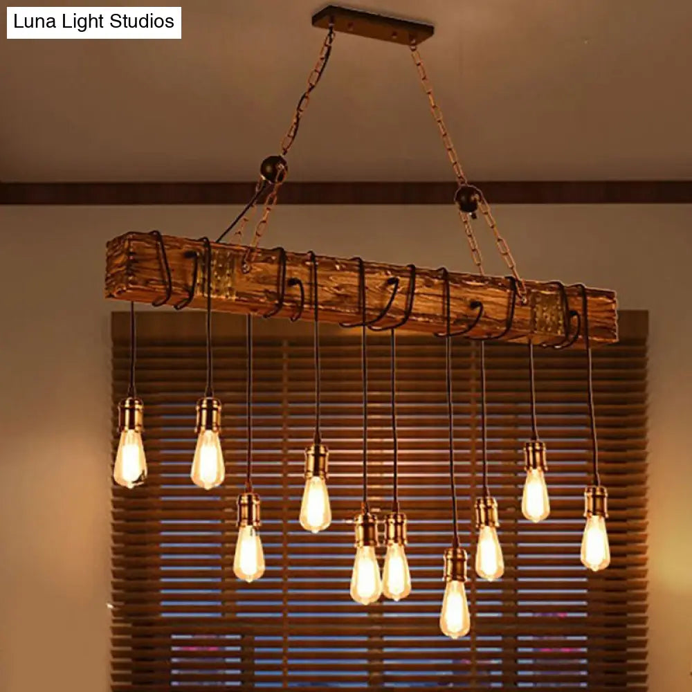 DecorBites™ Stylish Linear Dining Room Island Lighting with Wooden Beam Design - Multi Light Brown Ceiling Fixture