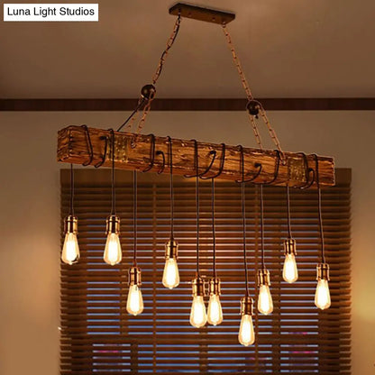 DecorBites™ Stylish Linear Dining Room Island Lighting with Wooden Beam Design - Multi Light Brown Ceiling Fixture