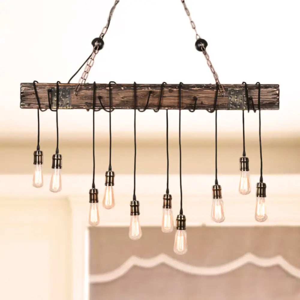 DecorBites™ Stylish Linear Dining Room Island Lighting with Wooden Beam Design - Multi Light Brown Ceiling Fixture