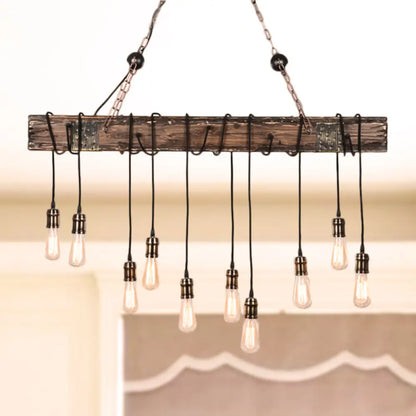 DecorBites™ Stylish Linear Dining Room Island Lighting with Wooden Beam Design - Multi Light Brown Ceiling Fixture