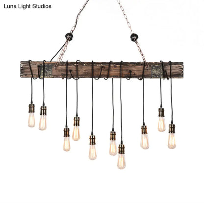 DecorBites™ Stylish Linear Dining Room Island Lighting with Wooden Beam Design - Multi Light Brown Ceiling Fixture