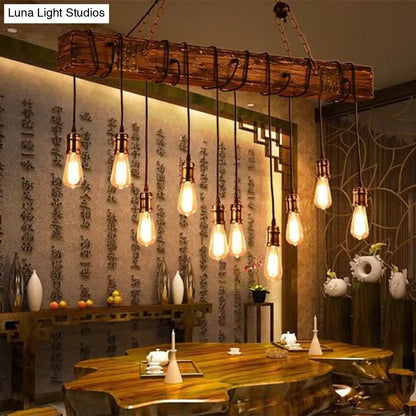 DecorBites™ Stylish Linear Dining Room Island Lighting with Wooden Beam Design - Multi Light Brown Ceiling Fixture