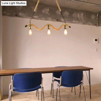 DecorBites™ Stylish Loft Hanging Island Light with Exposed Bulbs, Rope Design & 3 Lights in Beige for Dining Room