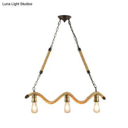 DecorBites™ Stylish Loft Hanging Island Light with Exposed Bulbs, Rope Design & 3 Lights in Beige for Dining Room